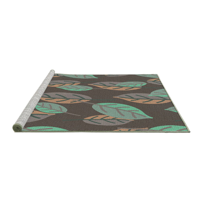 Serging Thickness of Machine Washable Transitional Dark Sea Green Rug, wshpat1009