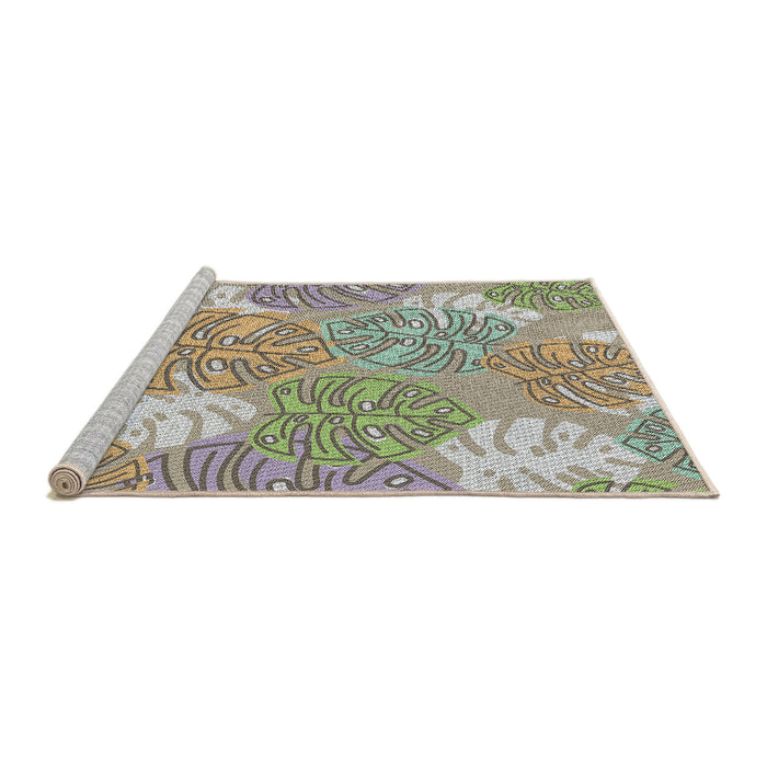 Serging Thickness of Machine Washable Transitional Brown Rug, wshpat1014