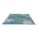 Serging Thickness of Machine Washable Transitional Aquamarine Stone Green Rug, wshpat1016