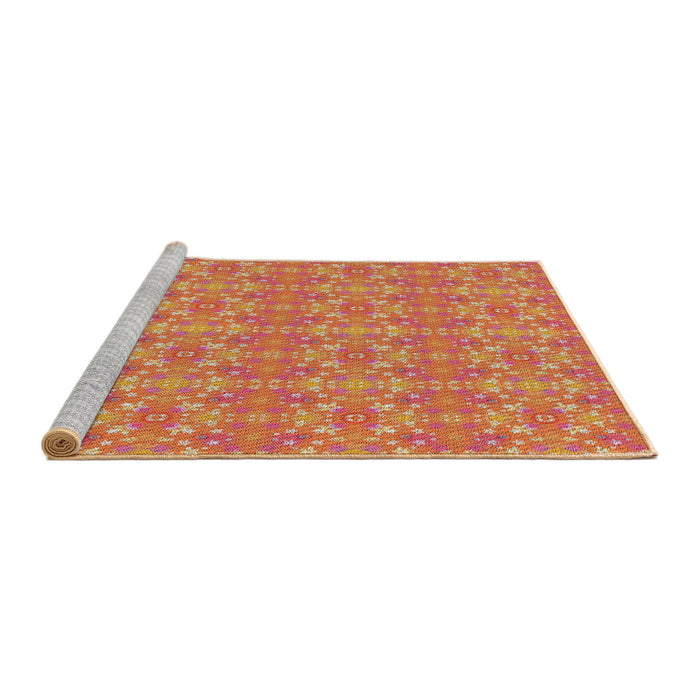 Serging Thickness of Machine Washable Transitional Fire Red Rug, wshpat1025