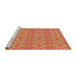 Serging Thickness of Machine Washable Transitional Fire Red Rug, wshpat1025