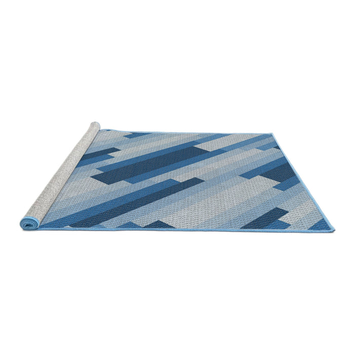 Serging Thickness of Machine Washable Transitional Light Day Blue Rug, wshpat1036