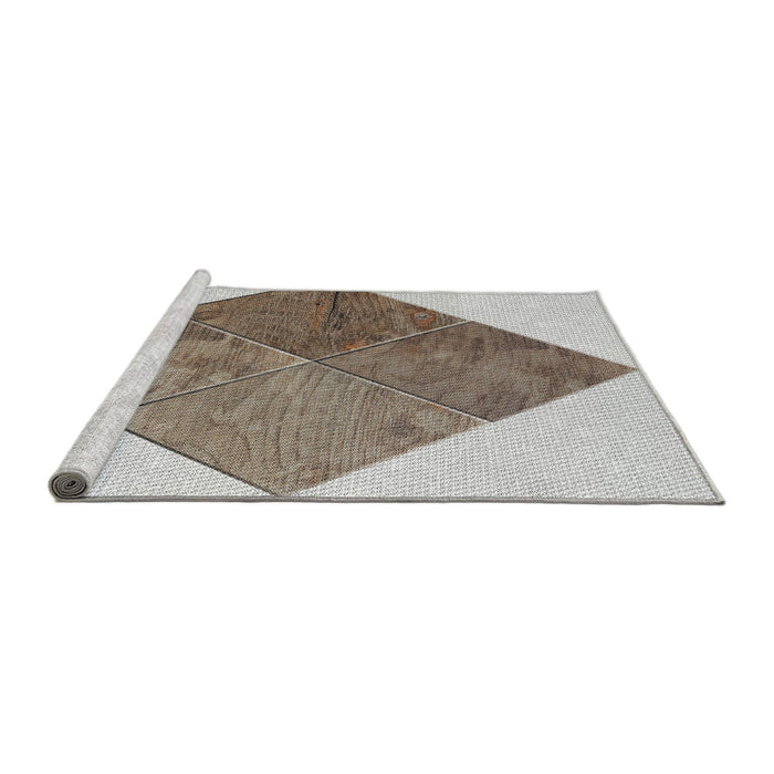 Serging Thickness of Machine Washable Transitional Brown Rug, wshpat1047