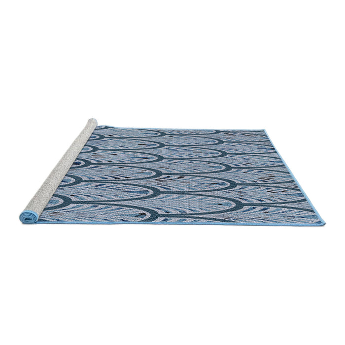 Serging Thickness of Machine Washable Transitional Azure Blue Rug, wshpat1054