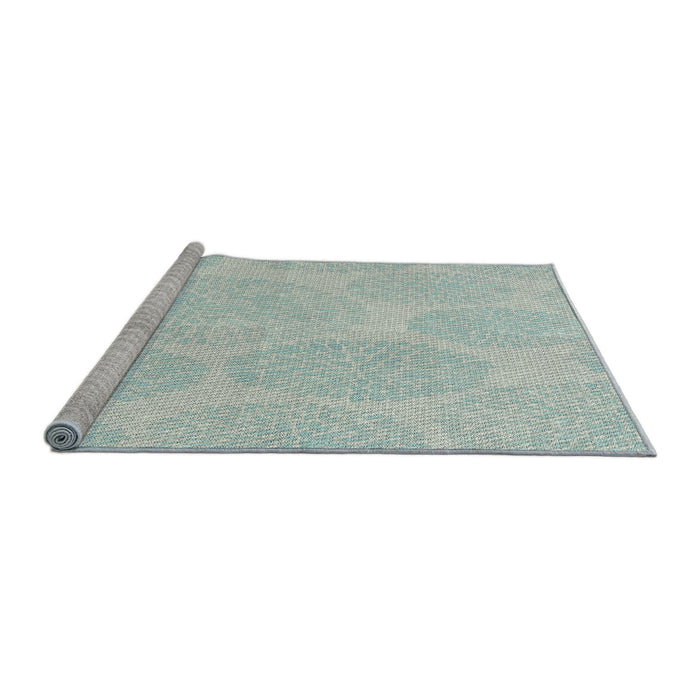 Serging Thickness of Machine Washable Transitional Pale Blue Lily Blue Rug, wshpat1072