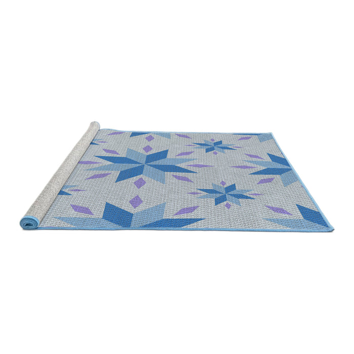 Serging Thickness of Machine Washable Transitional Pale Blue Lily Blue Rug, wshpat1087
