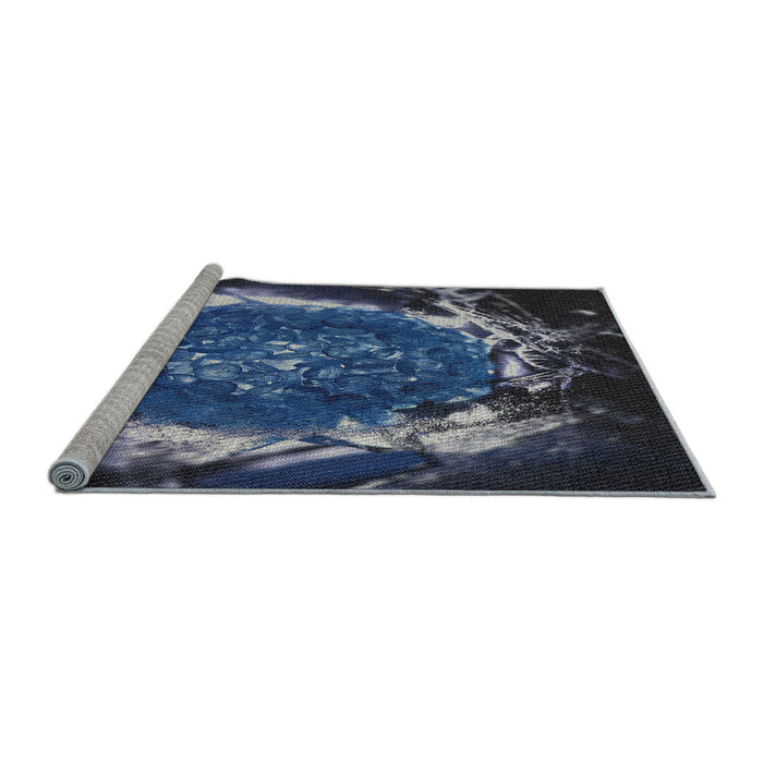 Serging Thickness of Machine Washable Transitional Night Blue Rug, wshpat109