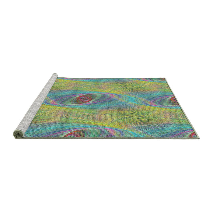 Serging Thickness of Machine Washable Transitional Light Green Rug, wshpat1091
