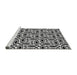 Serging Thickness of Machine Washable Transitional Charcoal Black Rug, wshpat1093