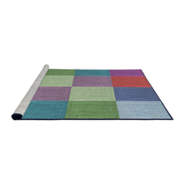 Serging Thickness of Machine Washable Transitional Blue Green Rug, wshpat1108