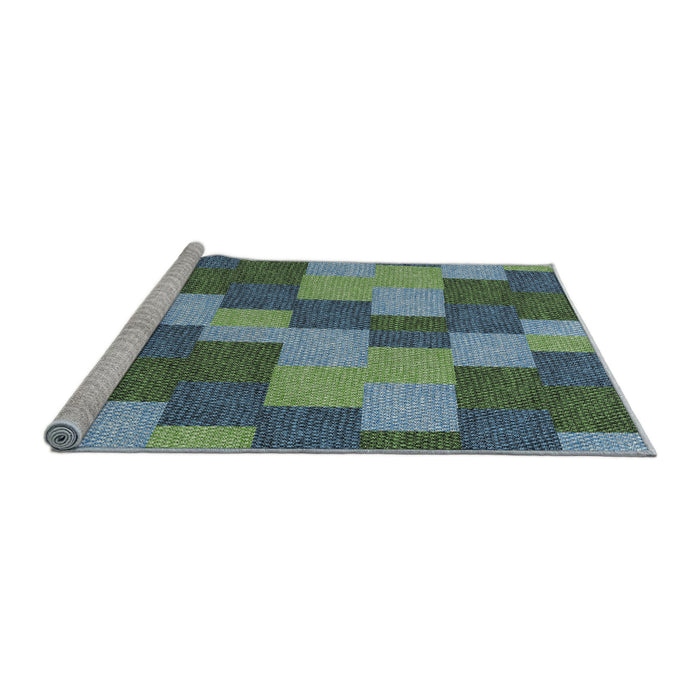 Serging Thickness of Machine Washable Transitional Blue Green Rug, wshpat1134