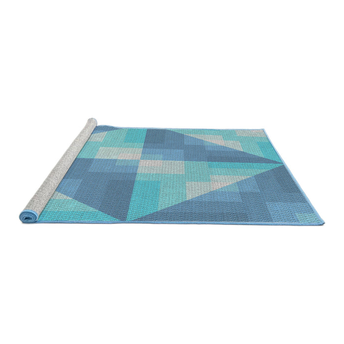 Serging Thickness of Machine Washable Transitional Blue Rug, wshpat1143