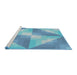 Serging Thickness of Machine Washable Transitional Blue Rug, wshpat1143