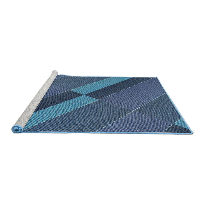 Serging Thickness of Machine Washable Transitional Lapis Blue Rug, wshpat1147