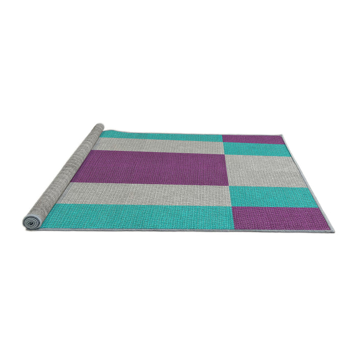 Serging Thickness of Machine Washable Transitional Blue Rug, wshpat1164