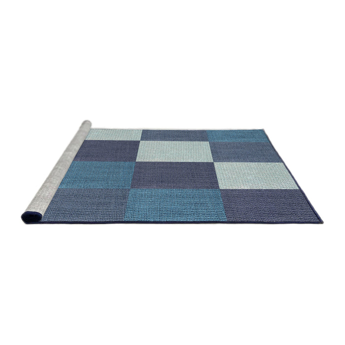 Serging Thickness of Machine Washable Transitional Blue Rug, wshpat1171