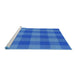 Serging Thickness of Machine Washable Transitional Blue Rug, wshpat1183