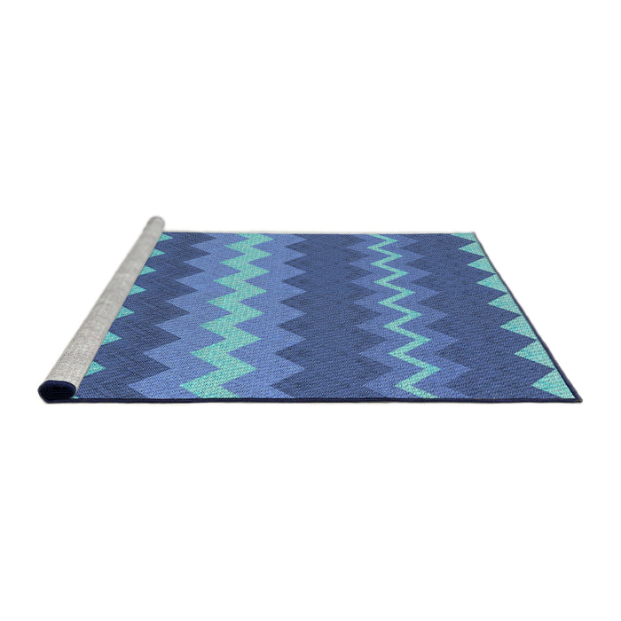 Serging Thickness of Machine Washable Transitional Sapphire Blue Rug, wshpat1197