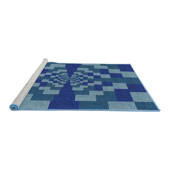 Serging Thickness of Machine Washable Transitional Blueberry Blue Rug, wshpat1205