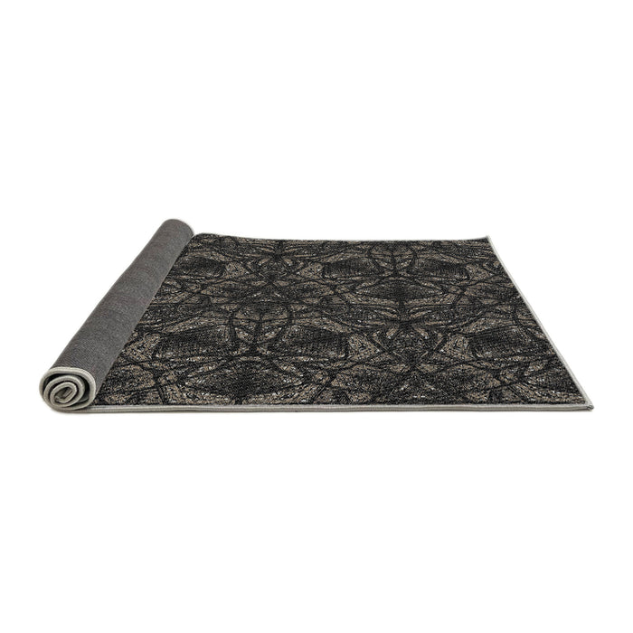 Thickness of Patterned Black Novelty Rug, pat1218