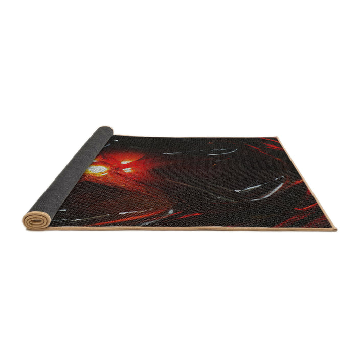 Thickness of Patterned Black Brown Novelty Rug, pat1242