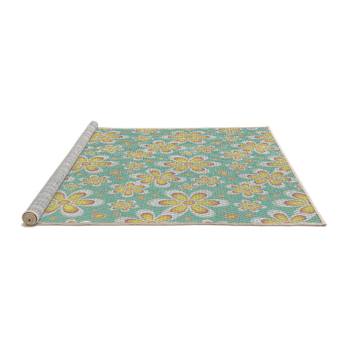 Serging Thickness of Machine Washable Transitional Khaki Green Rug, wshpat1251