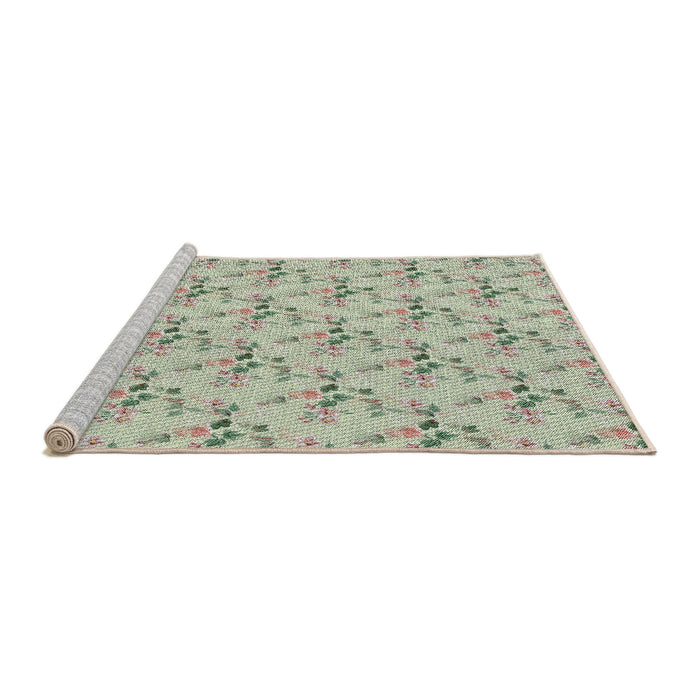 Serging Thickness of Machine Washable Transitional Khaki Green Rug, wshpat1266