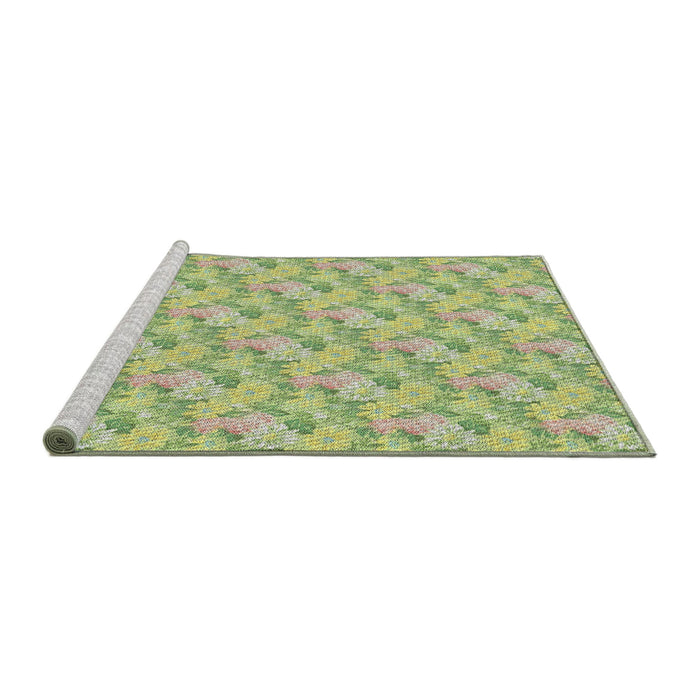 Serging Thickness of Machine Washable Transitional Tea Green Rug, wshpat1268