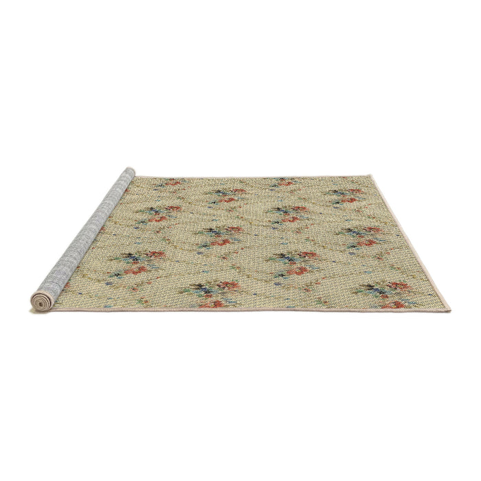 Serging Thickness of Machine Washable Transitional Khaki Gold Rug, wshpat1269