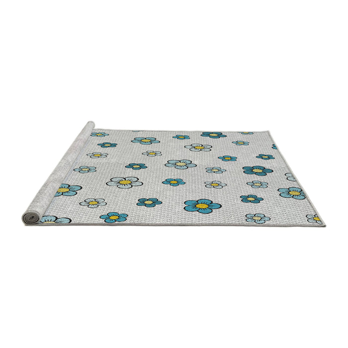 Serging Thickness of Machine Washable Transitional Water Blue Rug, wshpat1275