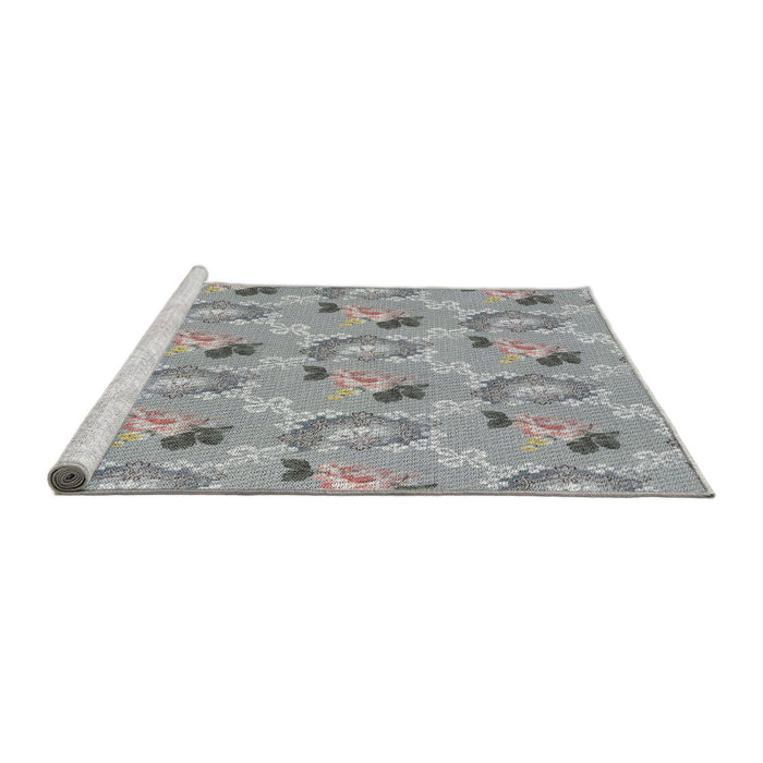 Serging Thickness of Machine Washable Transitional Gray Rug, wshpat1280