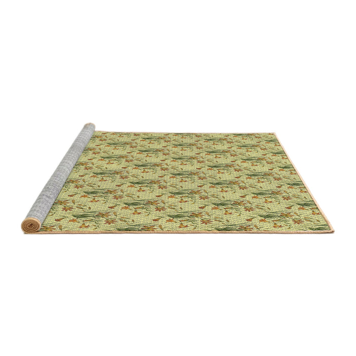 Serging Thickness of Machine Washable Transitional Mustard Yellow Rug, wshpat1281