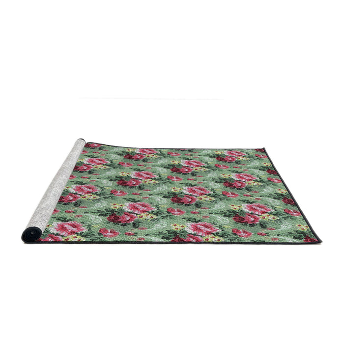 Serging Thickness of Machine Washable Transitional Green Rug, wshpat1288