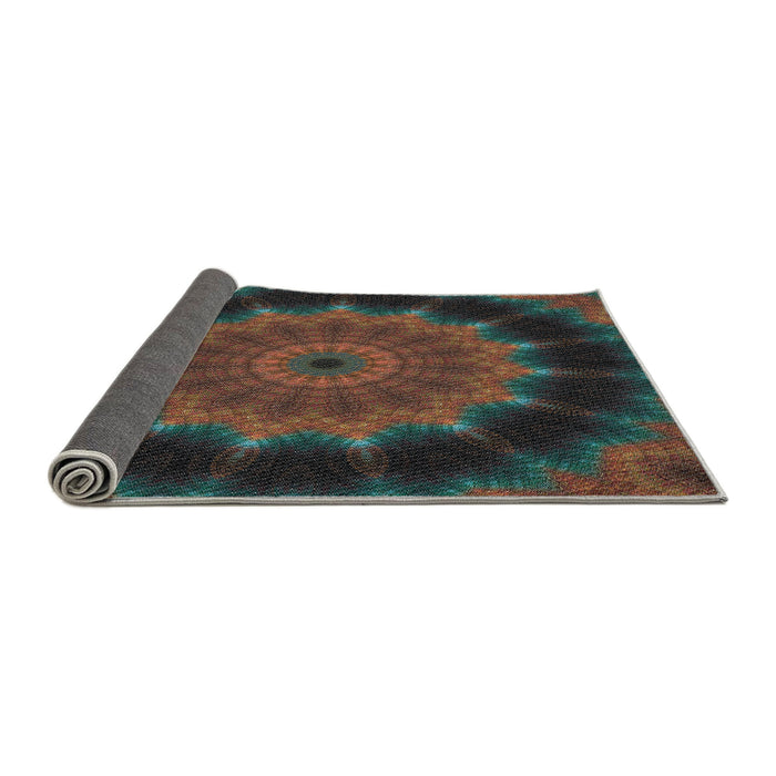 Thickness of Patterned Black Brown Novelty Rug, pat129