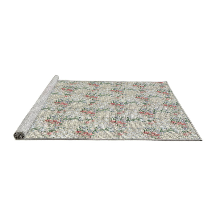Serging Thickness of Machine Washable Transitional Sage Green Rug, wshpat1290