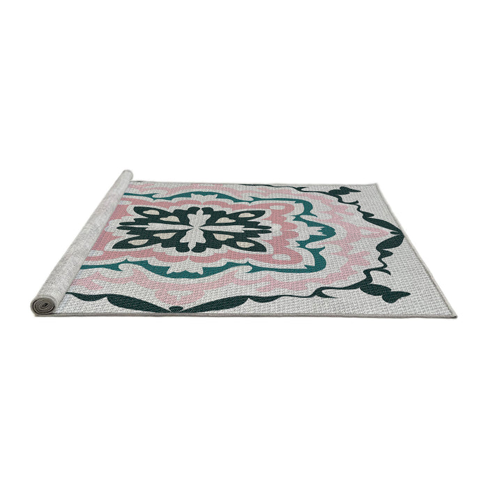 Serging Thickness of Machine Washable Transitional Gray Rug, wshpat1296