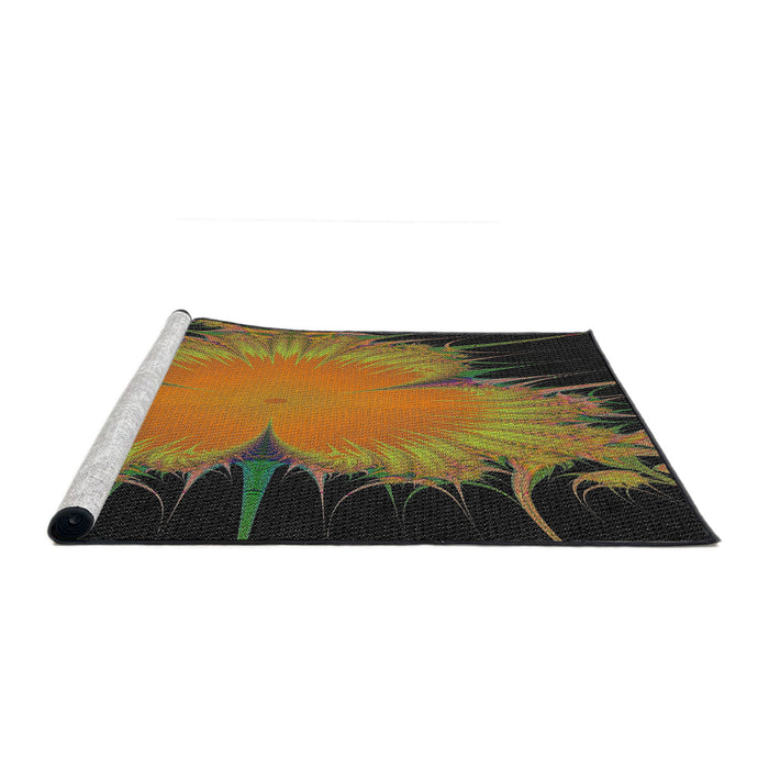 Serging Thickness of Machine Washable Transitional Black Brown Rug, wshpat1298