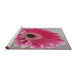 Serging Thickness of Machine Washable Transitional Silver Pink Rug, wshpat1303