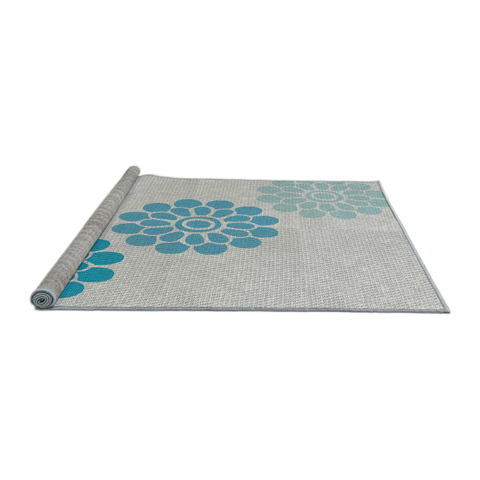 Serging Thickness of Machine Washable Transitional Light Slate Blue Rug, wshpat1313