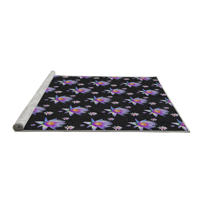 Serging Thickness of Machine Washable Transitional Black Rug, wshpat1317