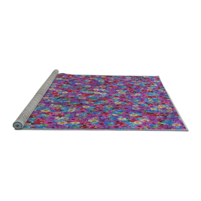 Serging Thickness of Machine Washable Transitional Medium Violet Red Pink Rug, wshpat1324