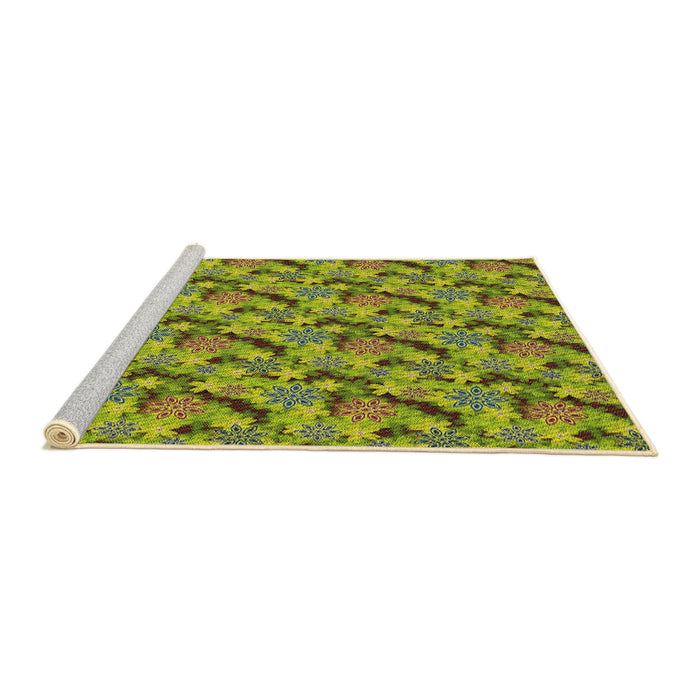 Serging Thickness of Machine Washable Transitional Antique Bronze Green Rug, wshpat1328