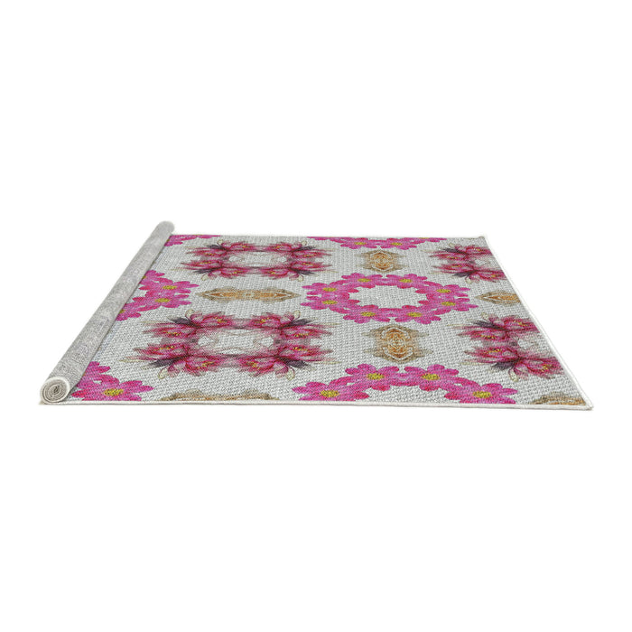 Serging Thickness of Machine Washable Transitional Dark White Beige Rug, wshpat1334