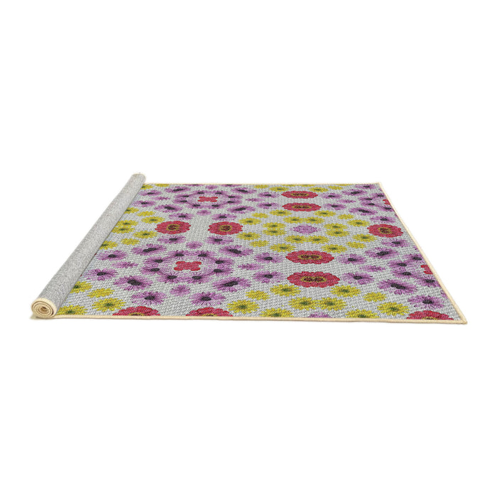 Serging Thickness of Machine Washable Transitional Tulip Pink Rug, wshpat1337
