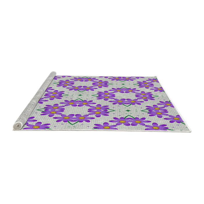 Serging Thickness of Machine Washable Transitional Purple Flower Purple Rug, wshpat1339