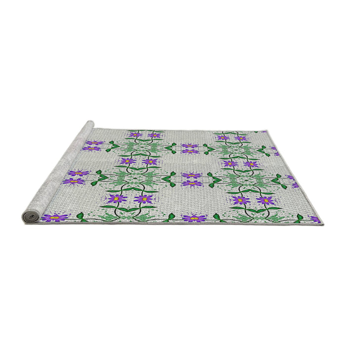 Serging Thickness of Machine Washable Transitional Light Rose Green Rug, wshpat1340