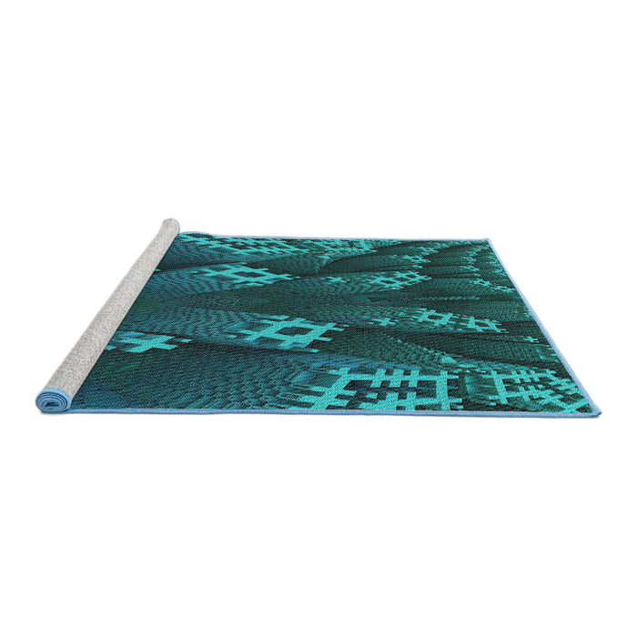 Serging Thickness of Machine Washable Transitional DarkTurquoise Green Rug, wshpat1350