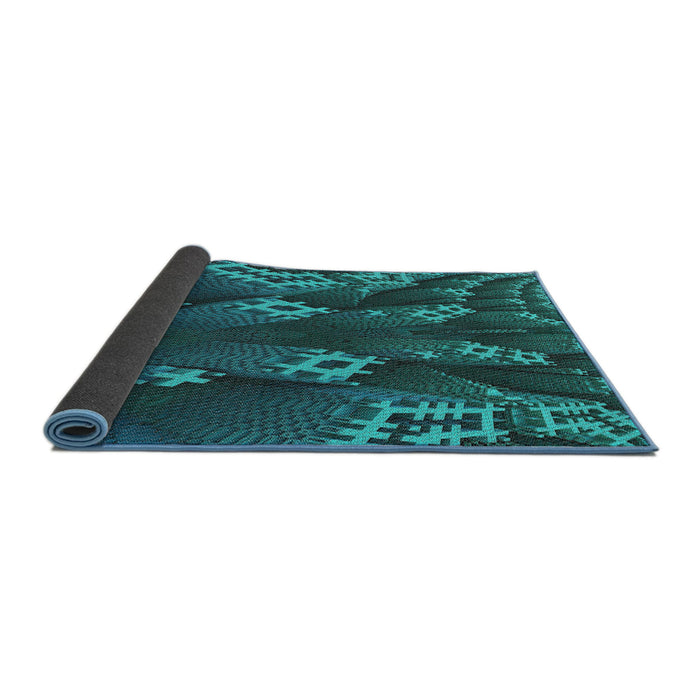 Thickness of Patterned Dark Turquoise Green Modern Rug, pat1350
