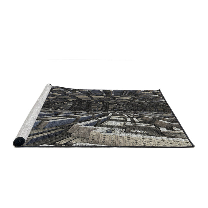 Serging Thickness of Machine Washable Transitional Midnight Gray Rug, wshpat1353