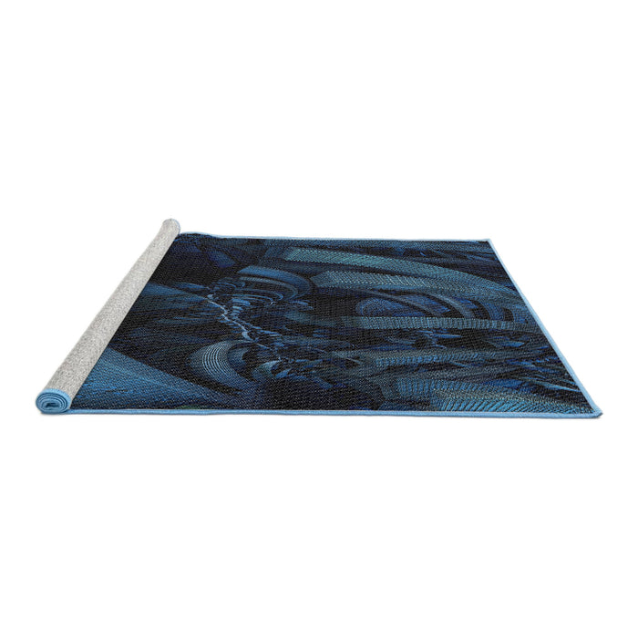 Serging Thickness of Machine Washable Transitional Night Blue Rug, wshpat1357